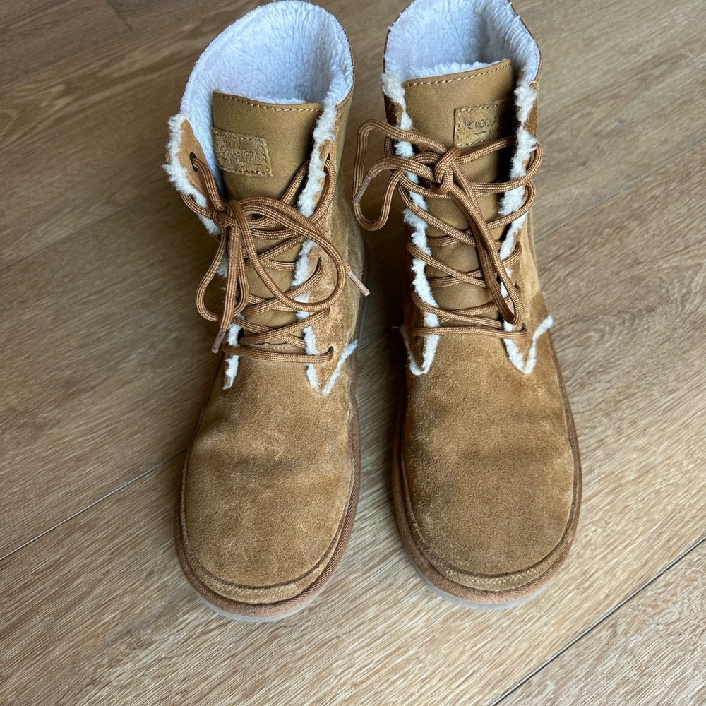 Koolaburra Tan Suede Boots with Fur Trim